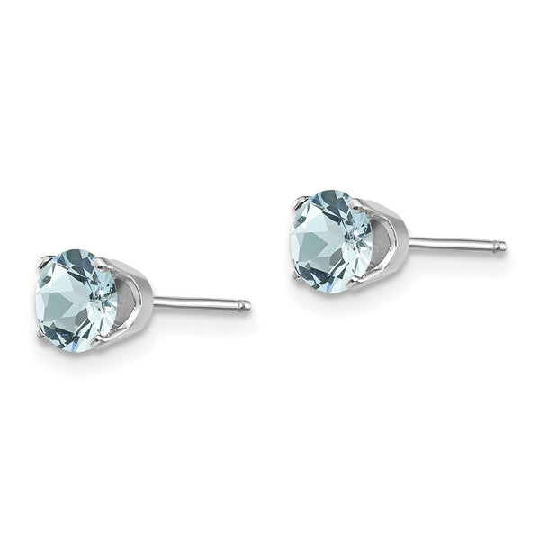 14K White Gold 5mm Aquamarine Stud Earrings 1-Carat tw
