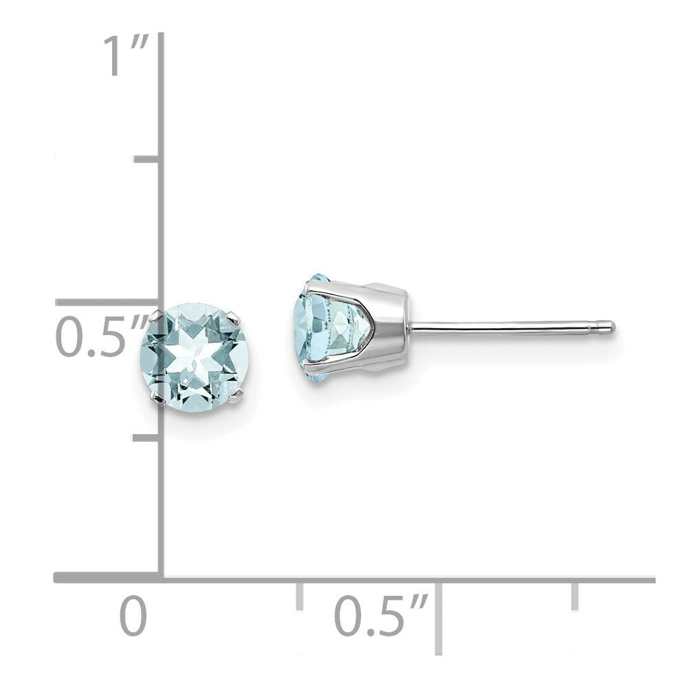 14K White Gold 5mm Aquamarine Stud Earrings 1-Carat tw