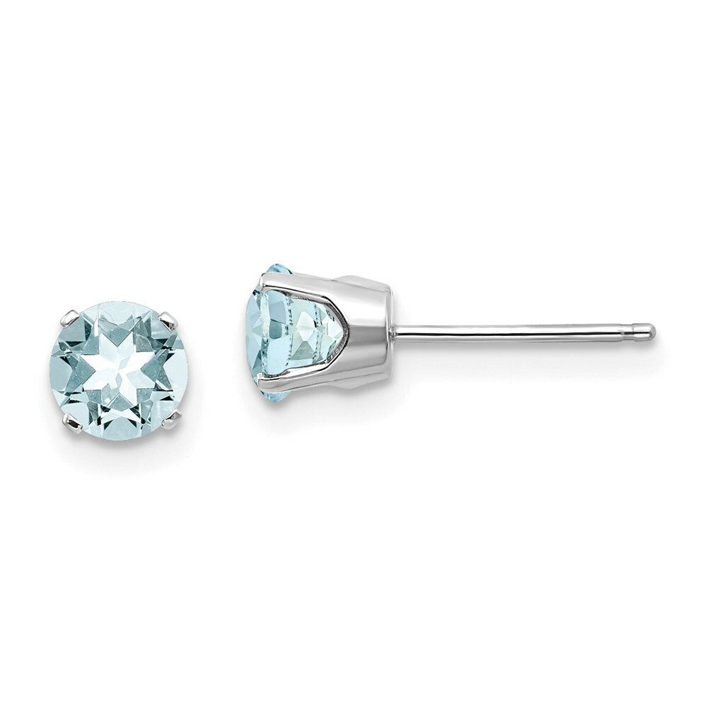 14K White Gold 5mm Aquamarine Stud Earrings 1-Carat tw