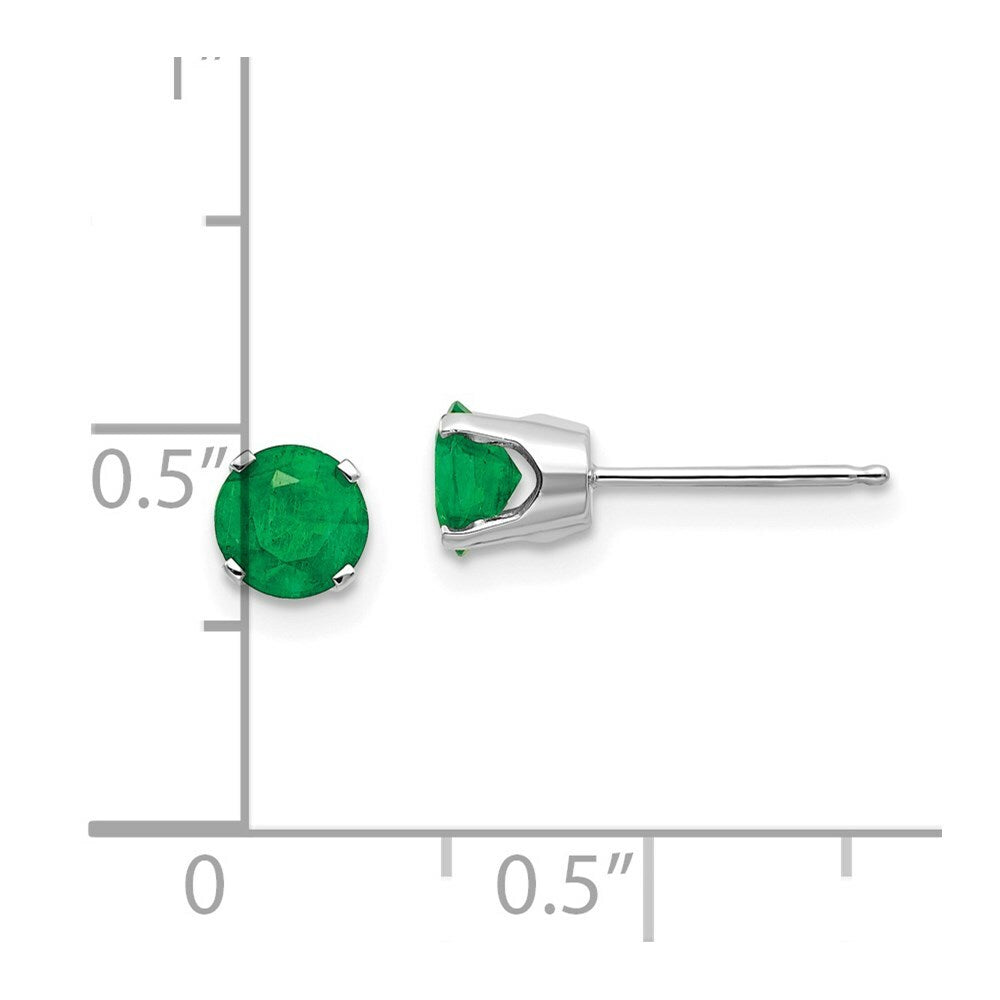 14K White Gold 5mm Emerald Stud Earrings 1.06-Carat tw