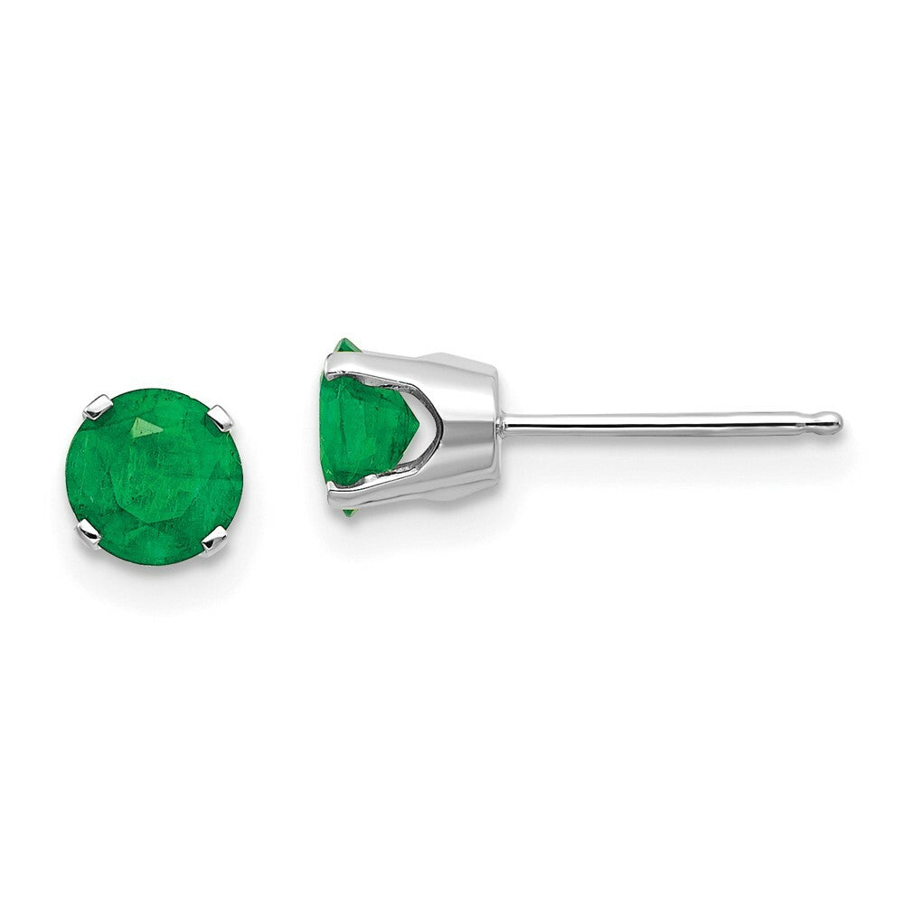 14K White Gold 5mm Emerald Stud Earrings 1.06-Carat tw