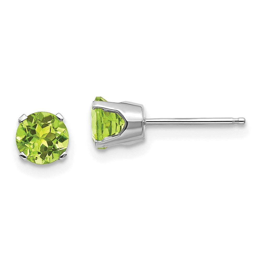 14K White Gold 5mm Peridot Stud Earrings 1.12-Carat tw