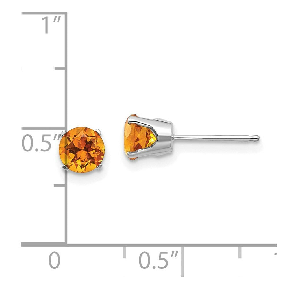 14K White Gold 5mm Citrine Stud Earrings 0.94-Carat tw