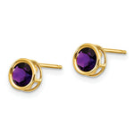 Load image into Gallery viewer, 14K Yellow Gold 5mm Bezel Amethyst Stud Earrings, 4/5-Carat Gemweight
