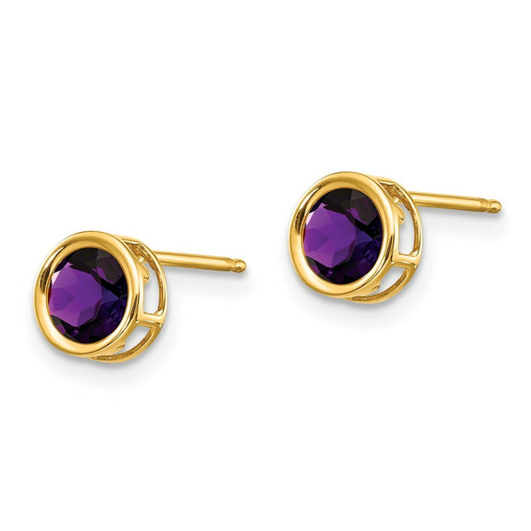 14K Yellow Gold 5mm Bezel Amethyst Stud Earrings, 4/5-Carat Gemweight