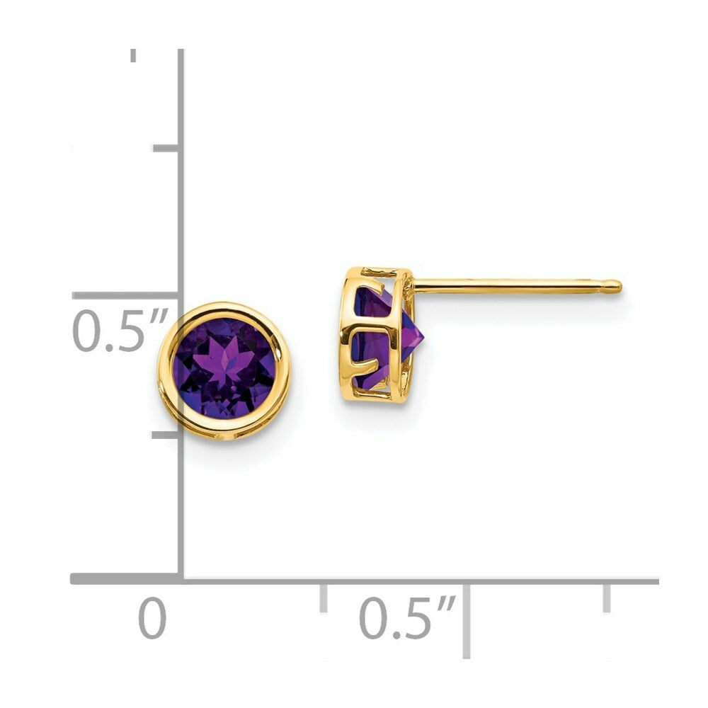 14K Yellow Gold 5mm Bezel Amethyst Stud Earrings, 4/5-Carat Gemweight