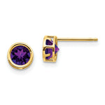 Load image into Gallery viewer, 14K Yellow Gold 5mm Bezel Amethyst Stud Earrings, 4/5-Carat Gemweight
