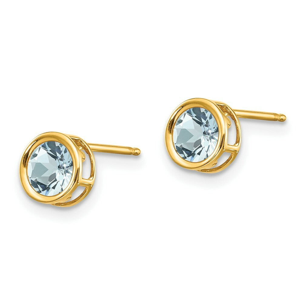 14K Yellow Gold 5mm Bezel Aquamarine Stud Earrings, 1-Carat Gemweight