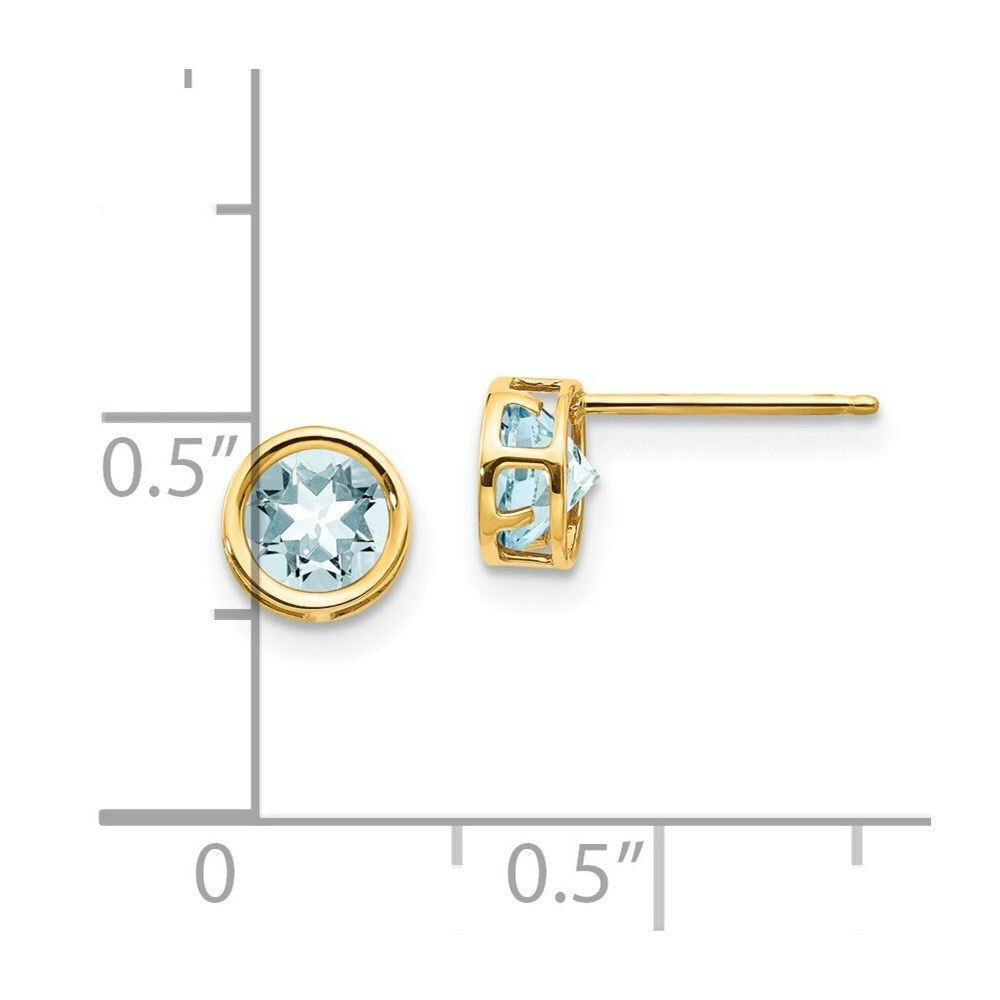 14K Yellow Gold 5mm Bezel Aquamarine Stud Earrings, 1-Carat Gemweight