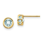 Load image into Gallery viewer, 14K Yellow Gold 5mm Bezel Aquamarine Stud Earrings, 1-Carat Gemweight
