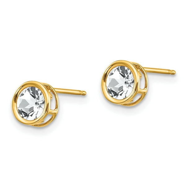 14K Yellow Gold 5mm Bezel White Topaz Stud Earrings, 1.2-Carat Gemweight