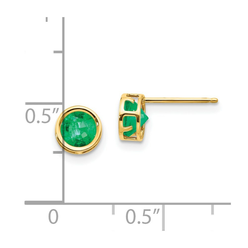 14K Yellow Gold 5mm Bezel Emerald Stud Earrings, 1-Carat Gemweight