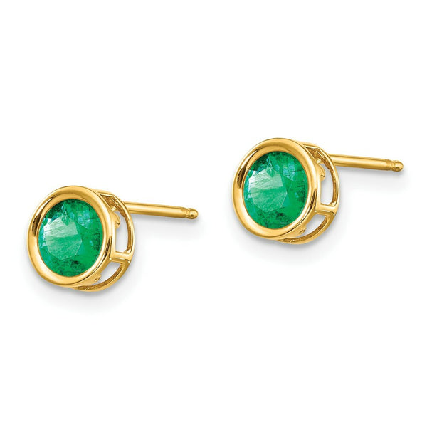 14K Yellow Gold 5mm Bezel Emerald Stud Earrings, 1-Carat Gemweight