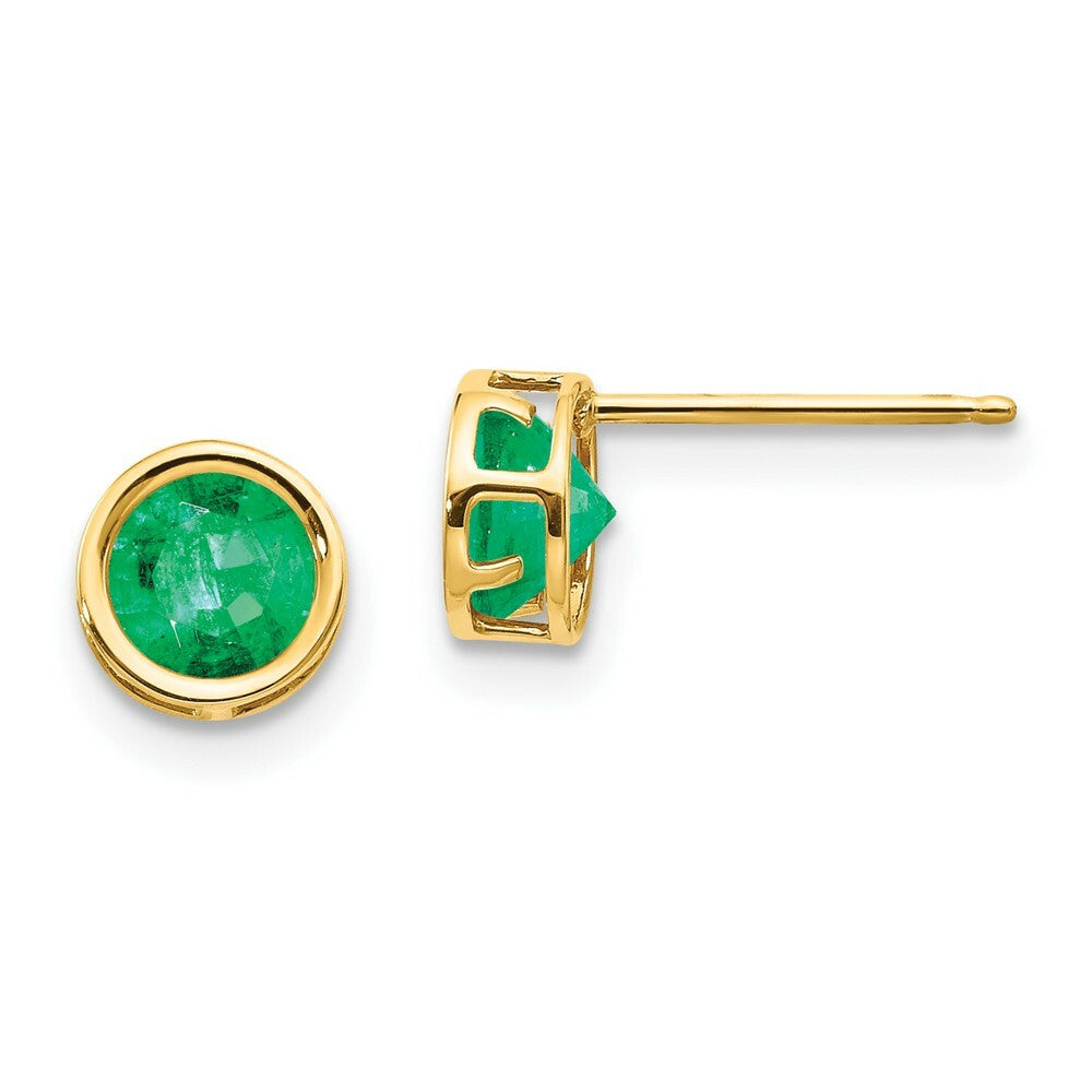 14K Yellow Gold 5mm Bezel Emerald Stud Earrings, 1-Carat Gemweight