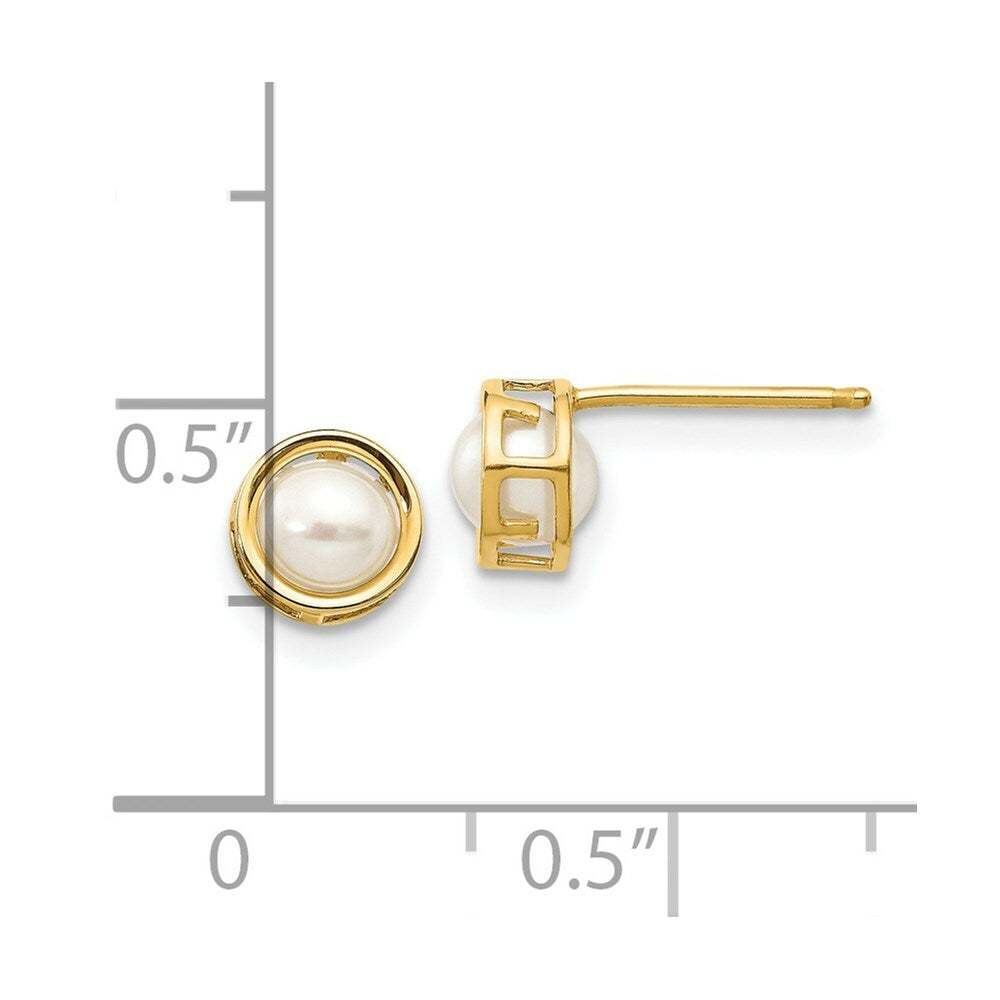 14K Yellow Gold 5mm Bezel Freshwater Cultured Pearl Stud Earrings