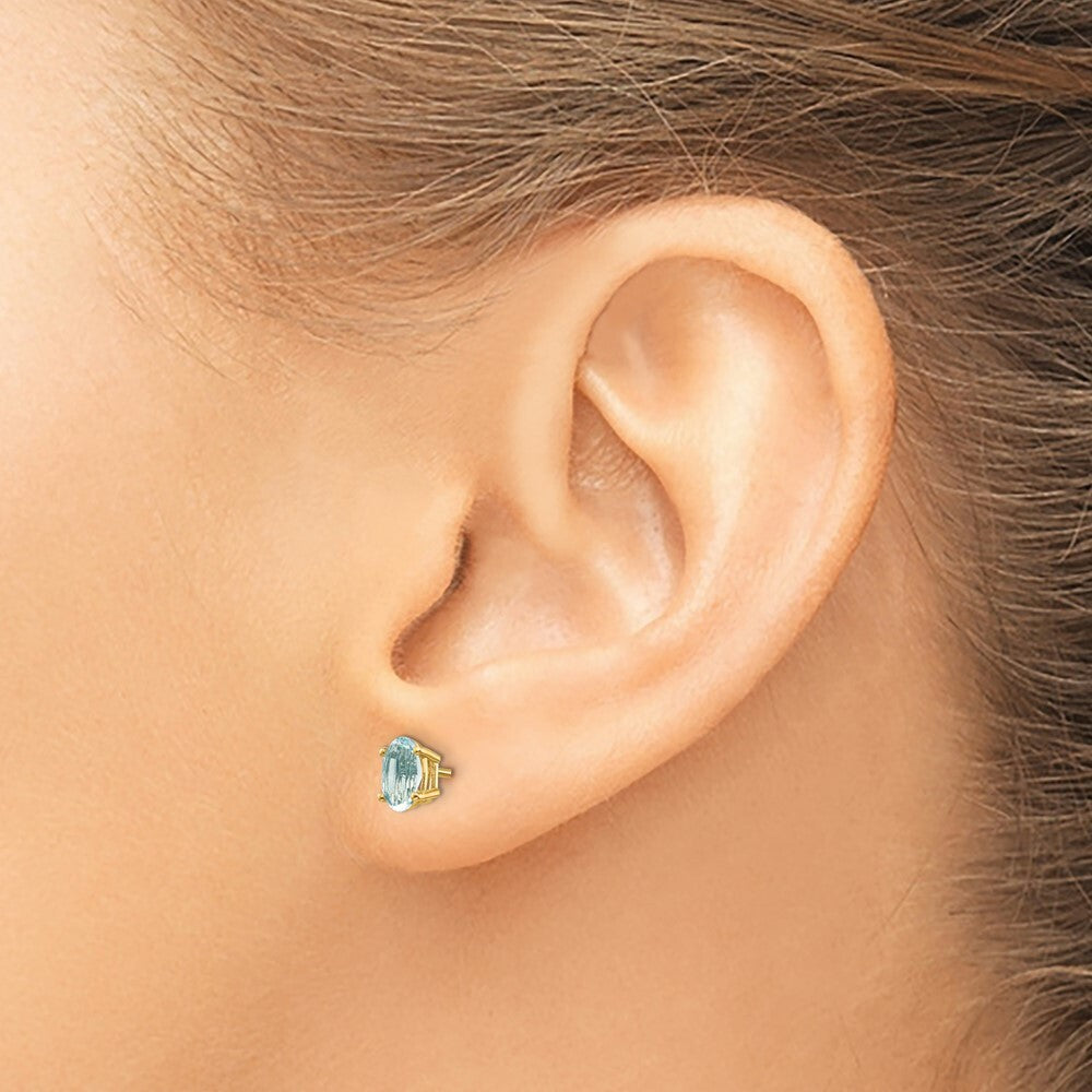 14K Yellow Gold 6x4 Oval March Aquamarine Post Earrings 0.86-Carat tw
