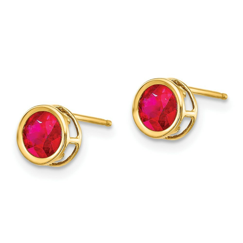 14k 5mm Bezel Ruby Stud Earrings, 14 kt Yellow Gold