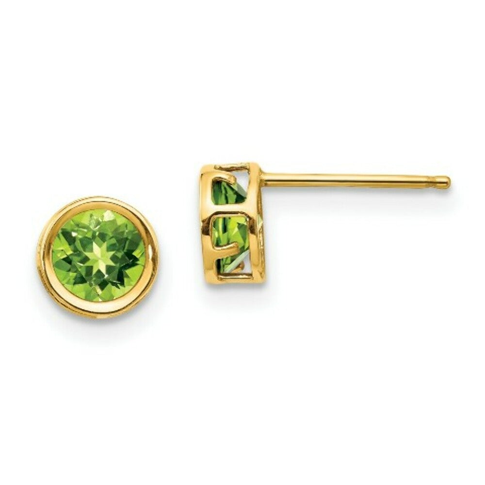 14K Yellow Gold 5mm Bezel Peridot Stud Earrings 1.12-Carat tw