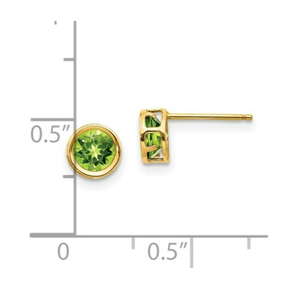 14K Yellow Gold 5mm Bezel Peridot Stud Earrings 1.12-Carat tw