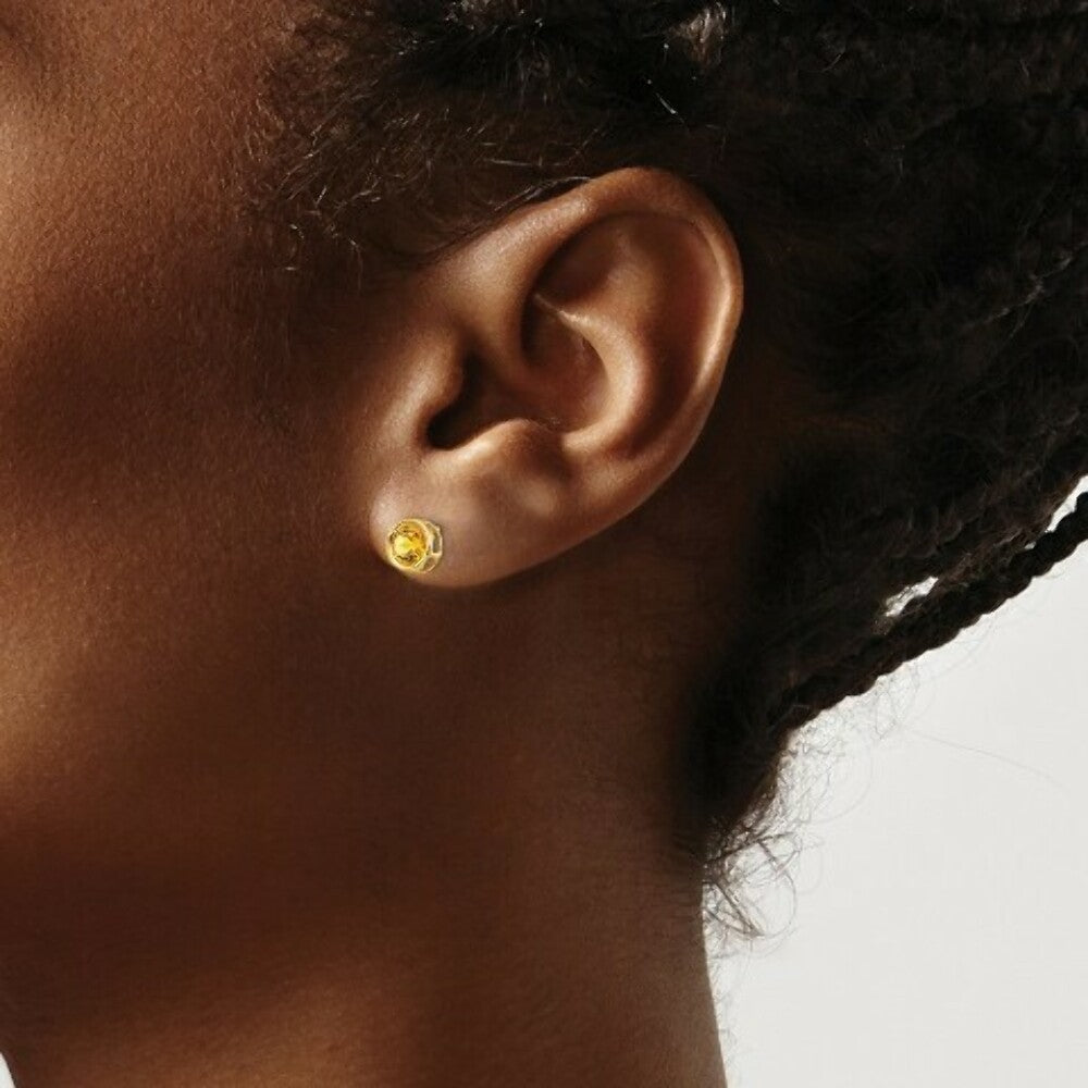 14k 5mm Bezel Citrine Stud Earrings, 14 kt Yellow Gold