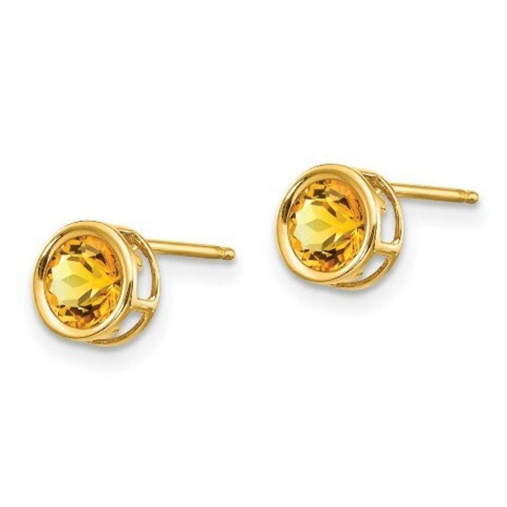 14k 5mm Bezel Citrine Stud Earrings, 14 kt Yellow Gold