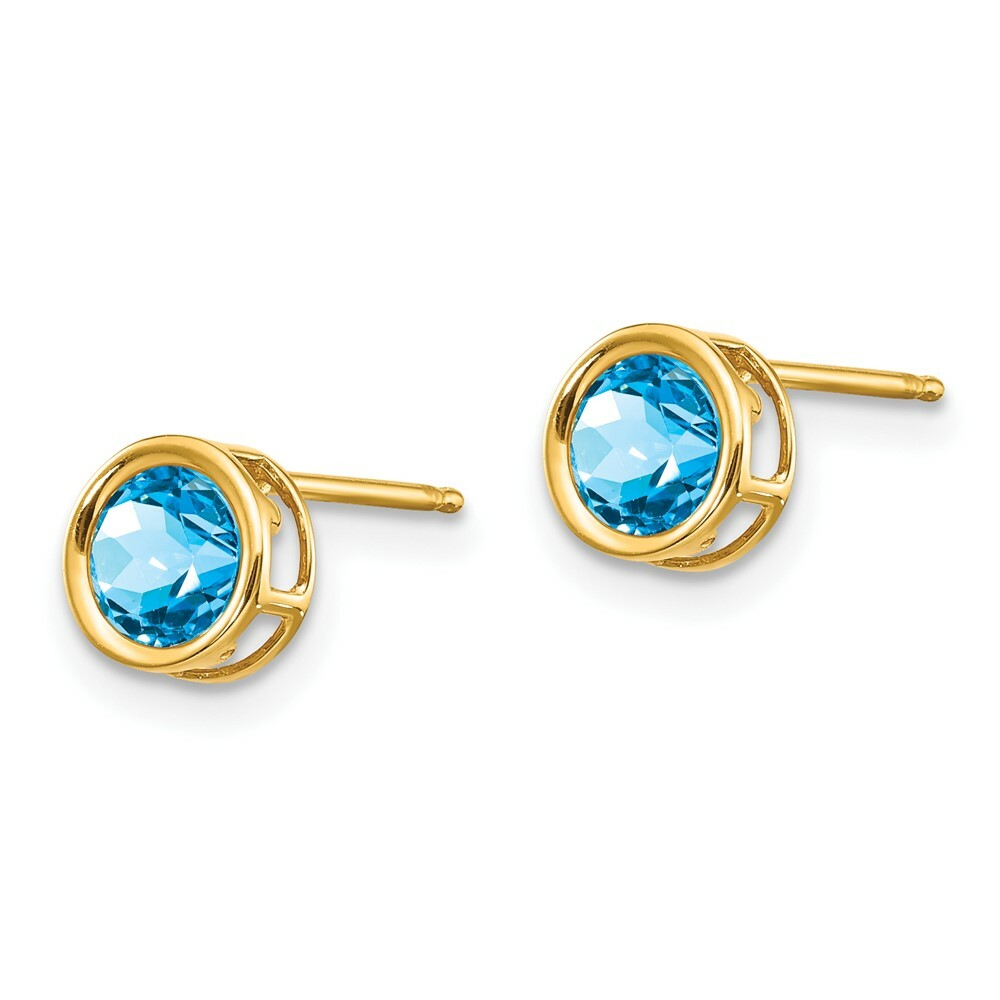 14k 5mm Bezel Blue Topaz Stud Earrings, 14 kt Yellow Gold