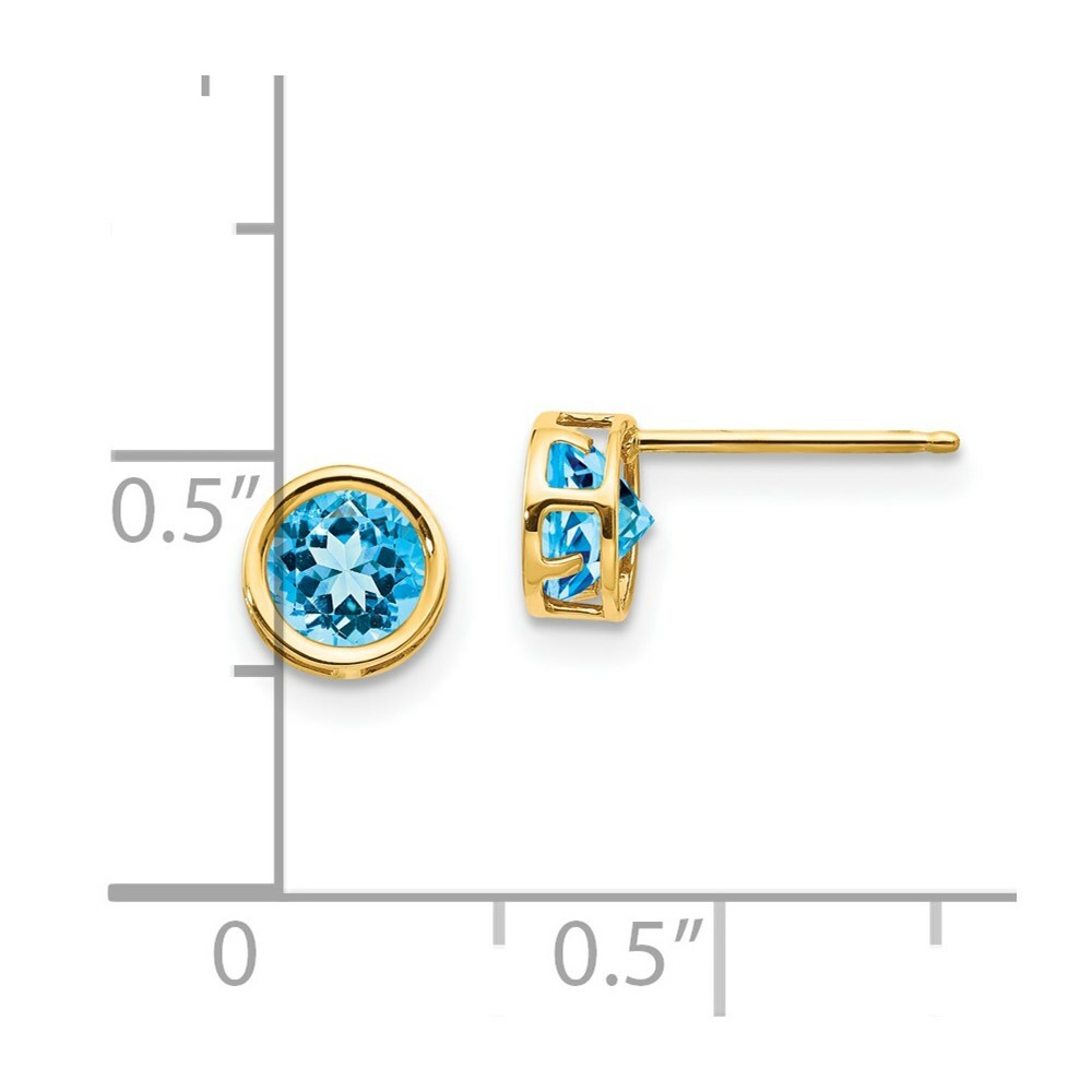 14k 5mm Bezel Blue Topaz Stud Earrings, 14 kt Yellow Gold
