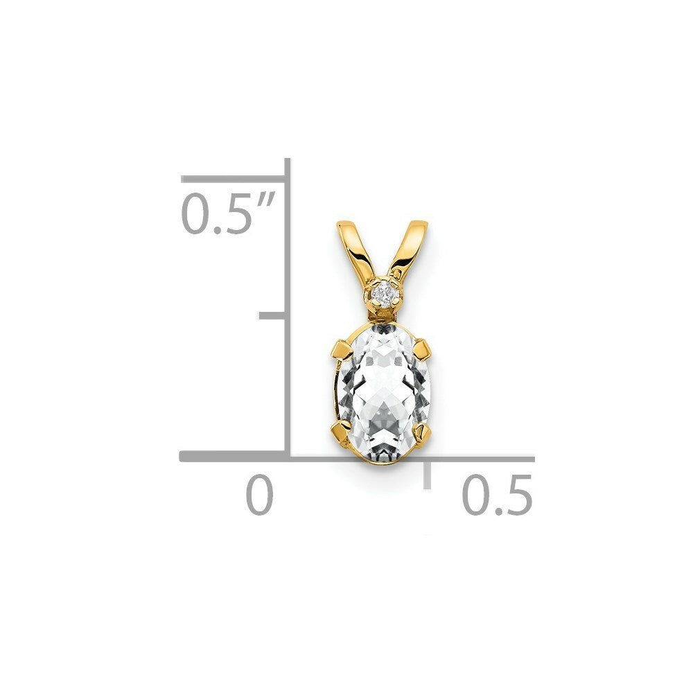14K Yellow Gold Diamond & 1/2-Carat Oval White Topaz Birthstone Pendant