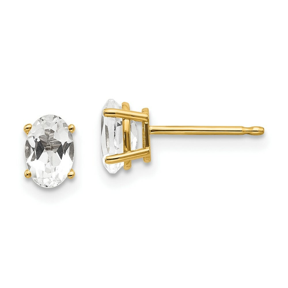 14K Yellow Gold 6x4 Oval April White Zircon Post Earrings 1.1-Carat tw