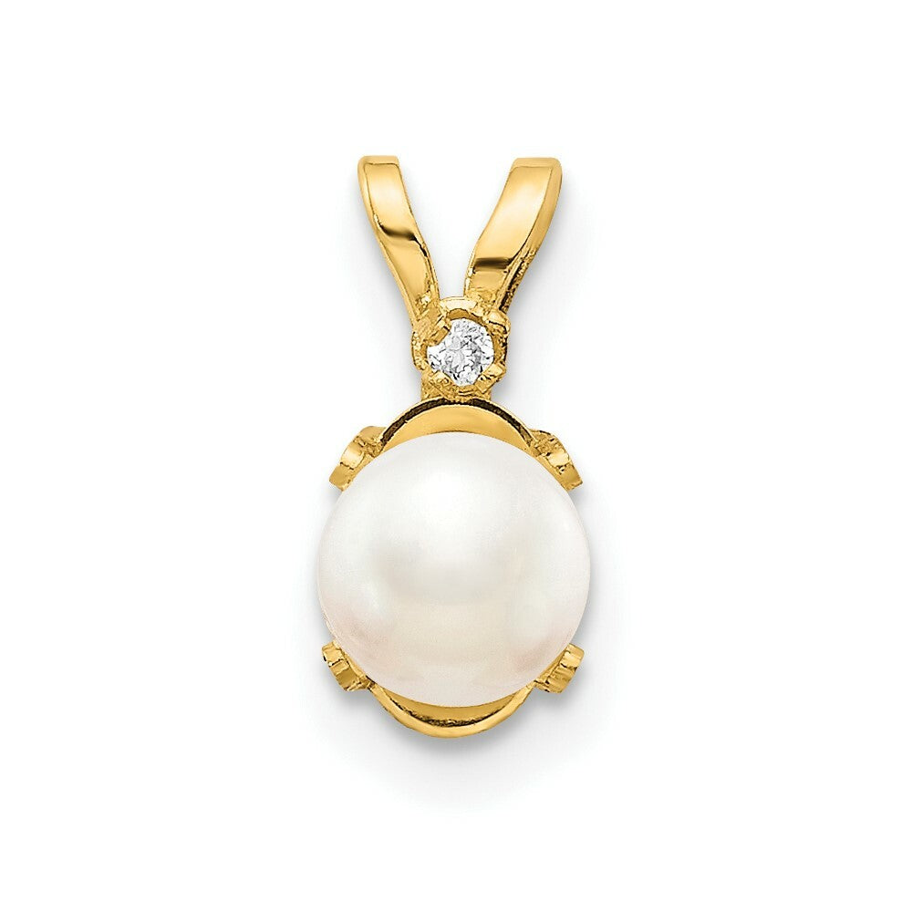 14K Yellow Gold Diamond & Freshwater Cultured Pearl Birthstone Pendant
