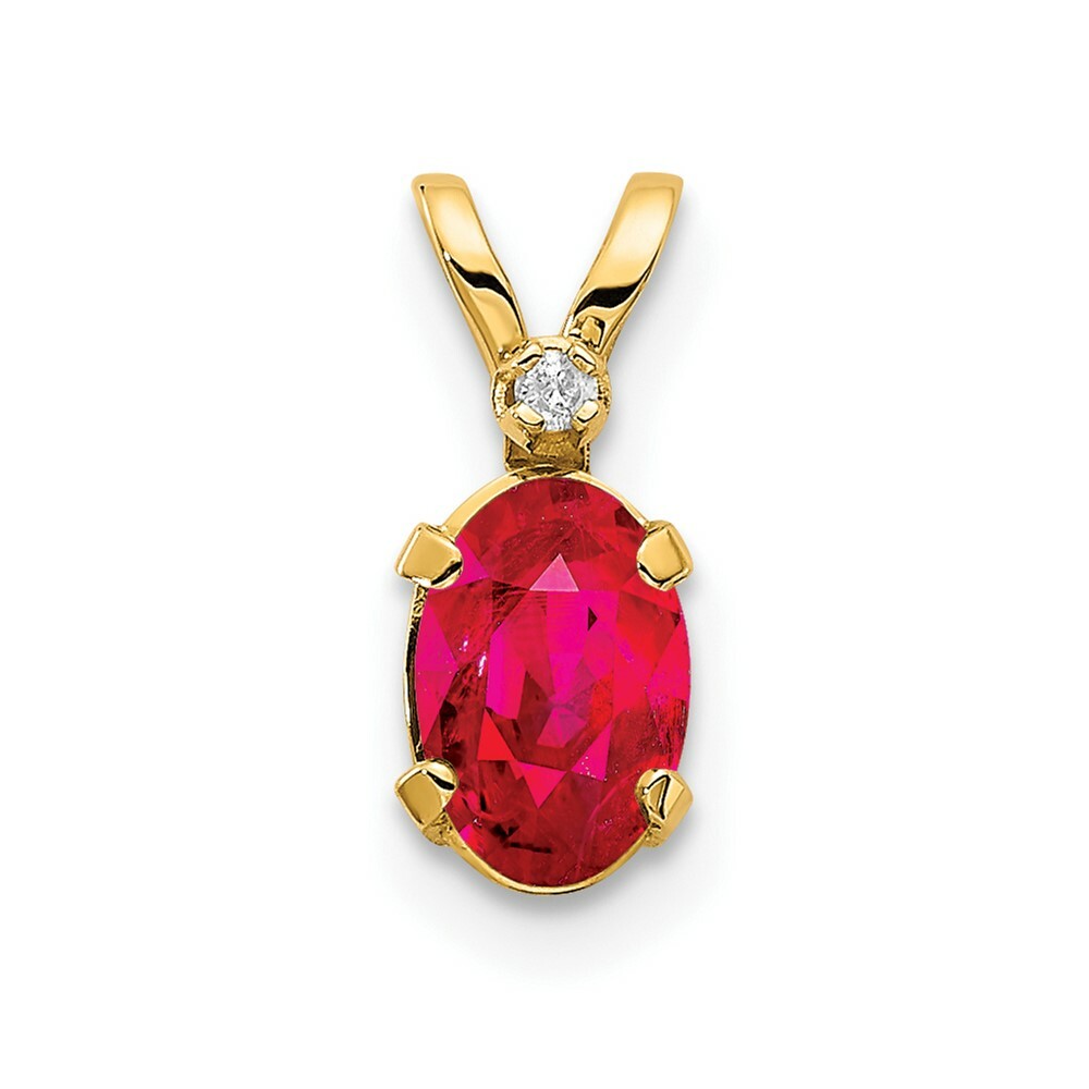 14K Yellow Gold Diamond & 2/3-Carat Oval Ruby Birthstone Pendant
