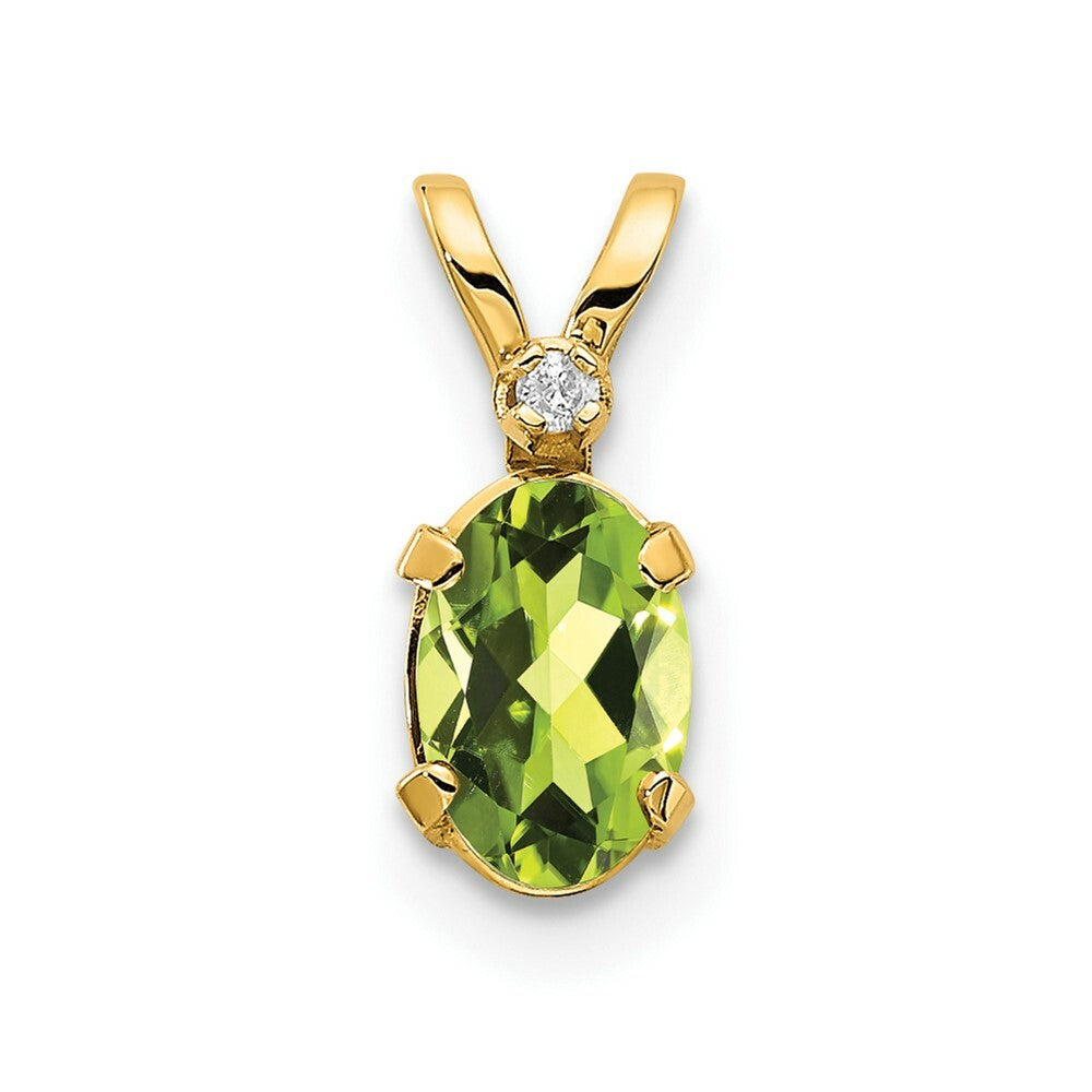 14K Yellow Gold Diamond & 0.45-Carat Oval Peridot Birthstone Pendant