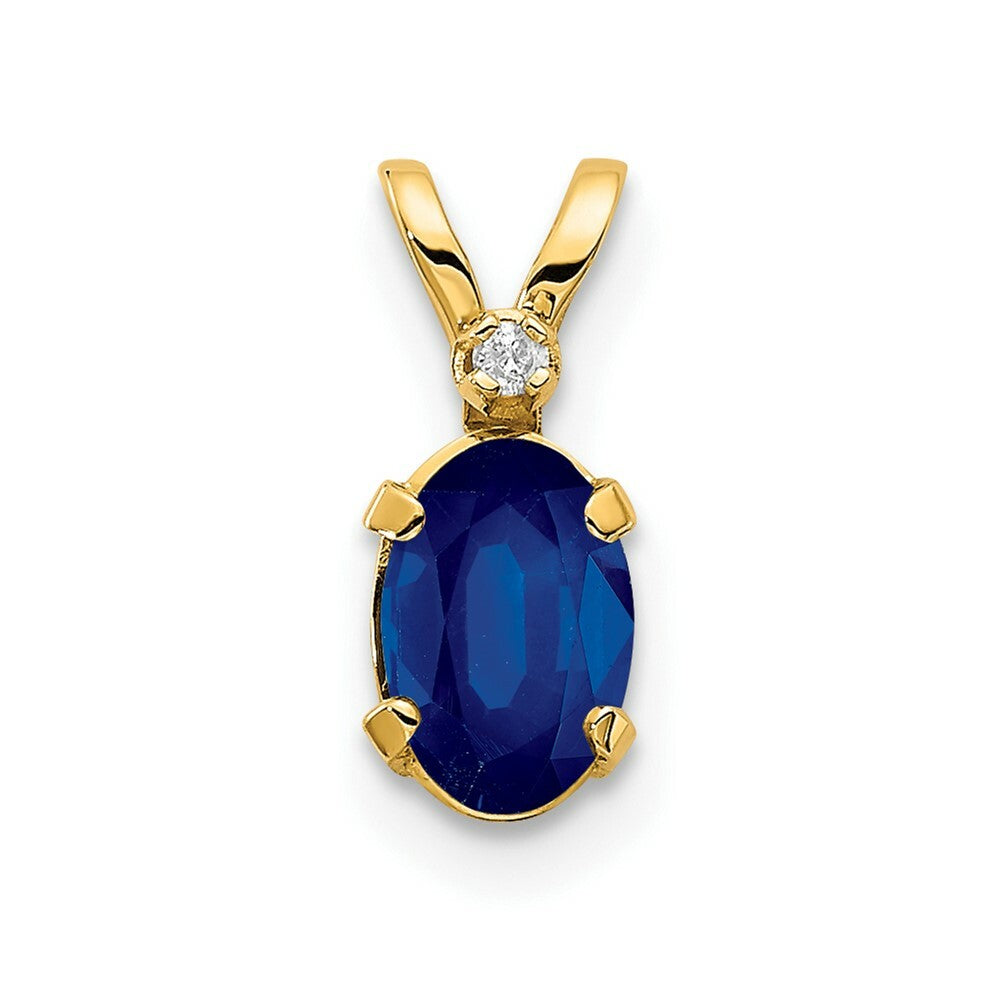 14K Yellow Gold Diamond & 2/3-Carat Oval Sapphire Birthstone Pendant