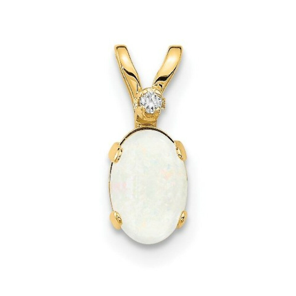 14K Yellow Gold Diamond & 1/3-Carat Oval Opal Birthstone Pendant