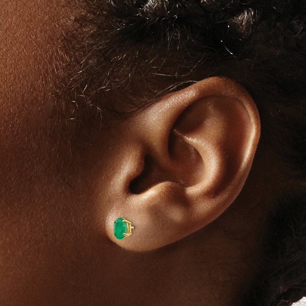 14K Yellow Gold Emerald Earrings - May 1-Carat tw