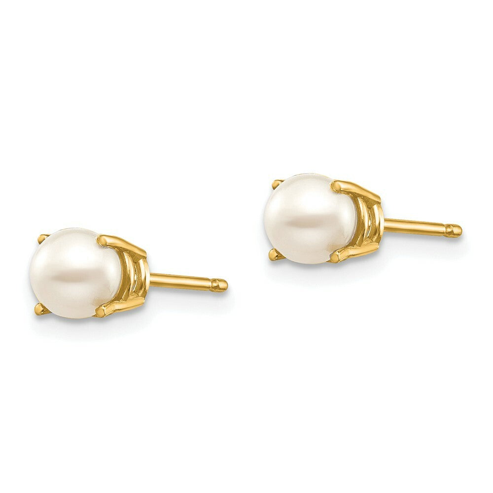 14K Yellow Gold 4.5mm Round June Freshwater Cultured Pearl Post Earrings