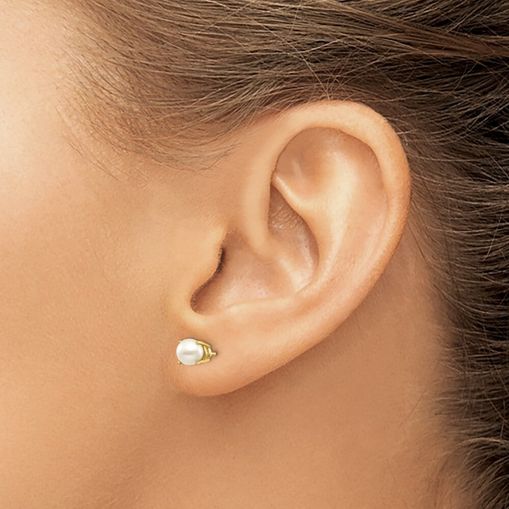 14K Yellow Gold 4.5mm Round June Freshwater Cultured Pearl Post Earrings