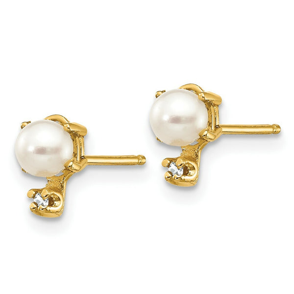 14K Yellow Gold Diamond & Freshwater Cultured Pearl Birthstone Earrings