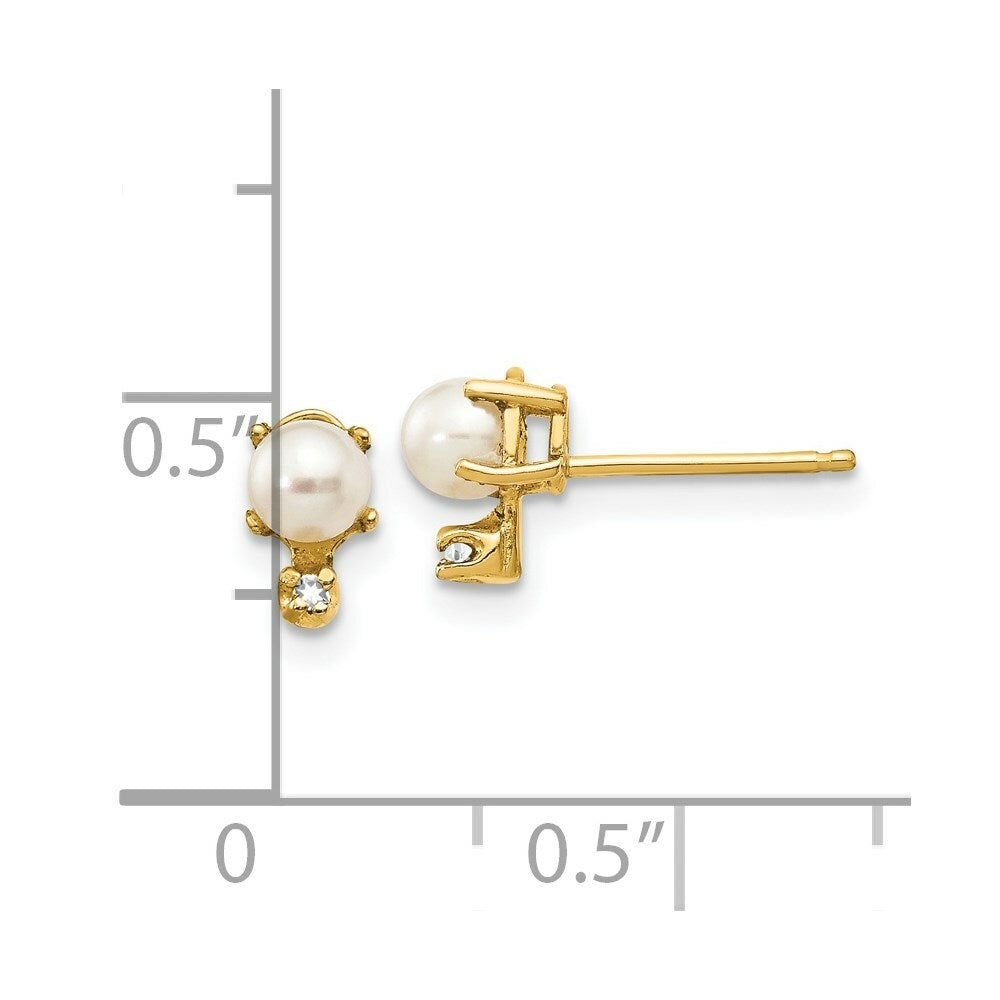 14K Yellow Gold Diamond & Freshwater Cultured Pearl Birthstone Earrings