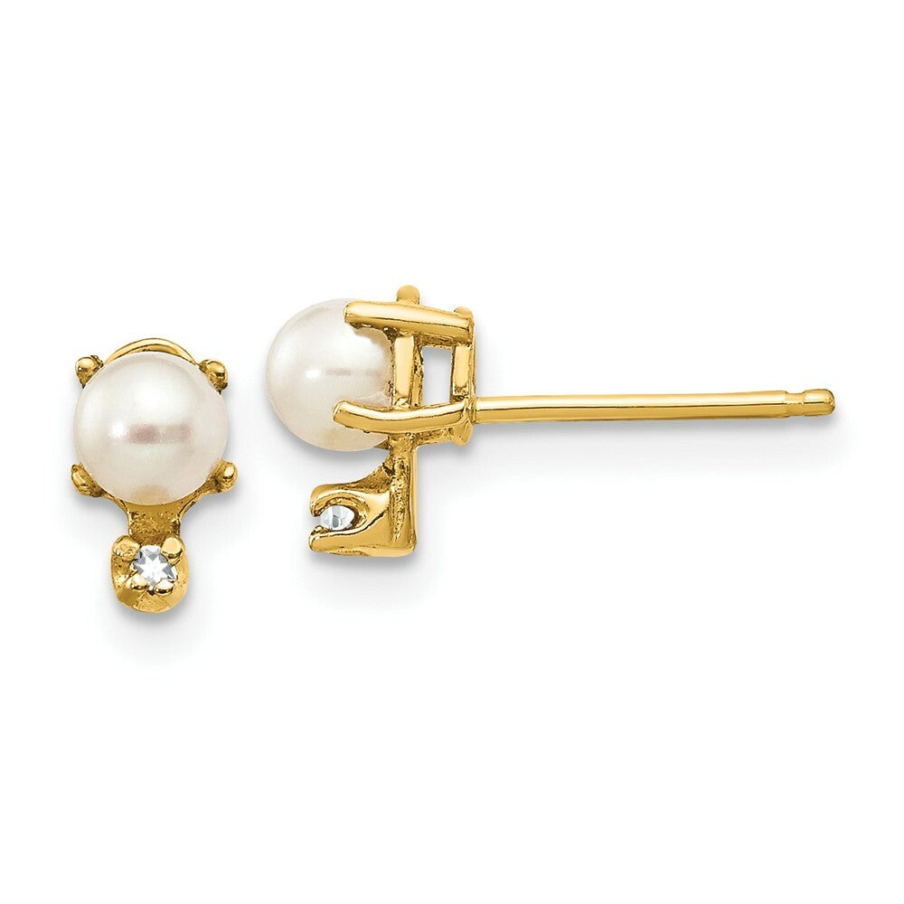 14K Yellow Gold Diamond & Freshwater Cultured Pearl Birthstone Earrings
