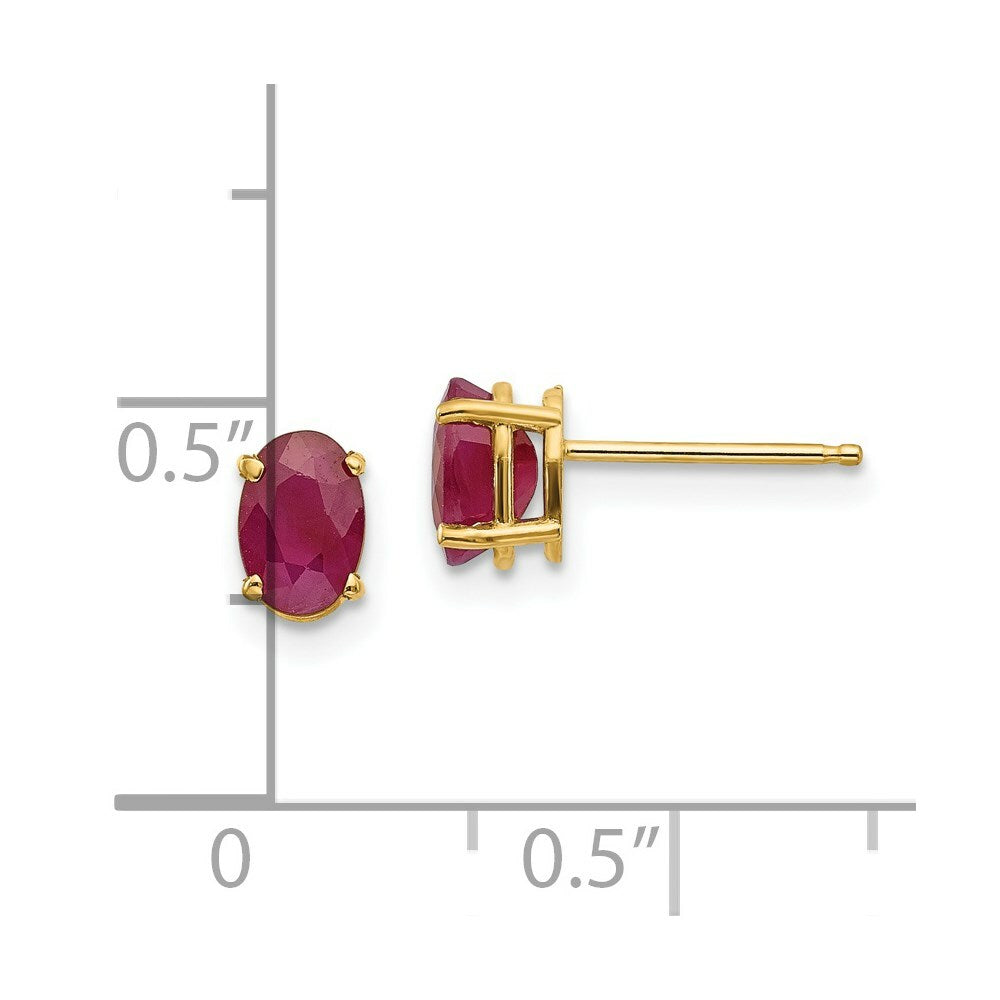 14K Yellow Gold 6x4 Oval July Ruby Post Earrings 1.26-Carat tw
