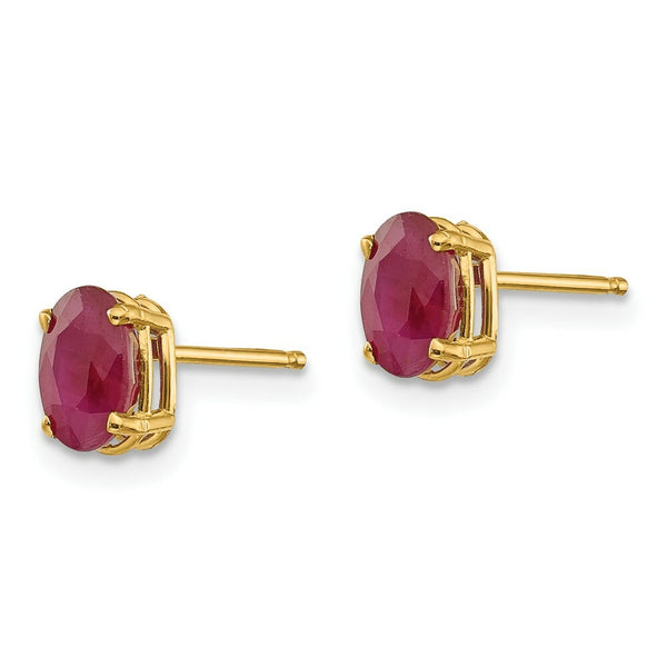 14K Yellow Gold 6x4 Oval July Ruby Post Earrings 1.26-Carat tw