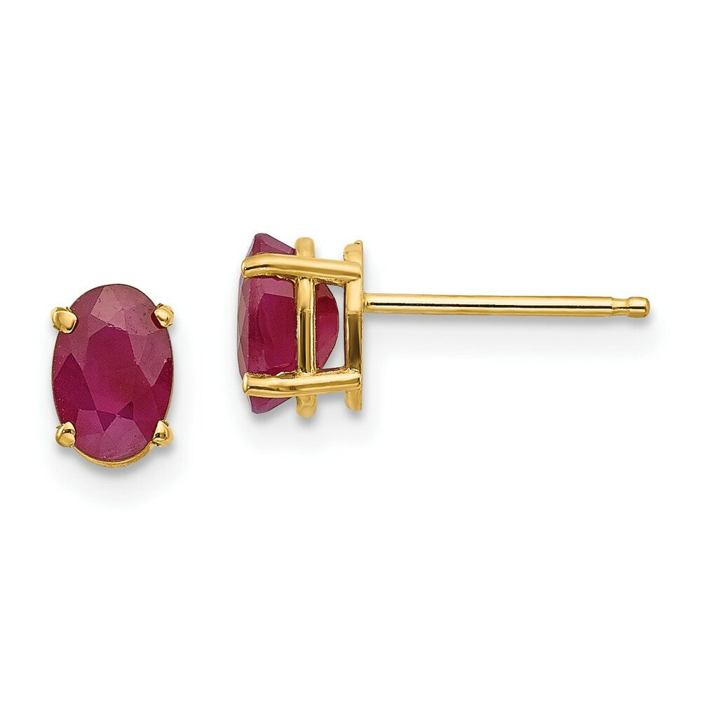 14K Yellow Gold 6x4 Oval July Ruby Post Earrings 1.26-Carat tw