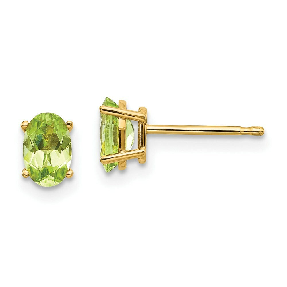 14K Yellow Gold 6x4 Oval August Peridot Post Earrings 0.9-Carat tw