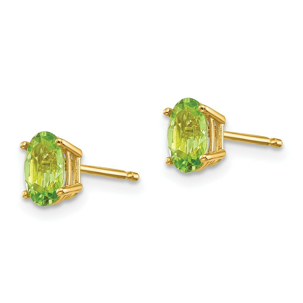 14K Yellow Gold 6x4 Oval August Peridot Post Earrings 0.9-Carat tw