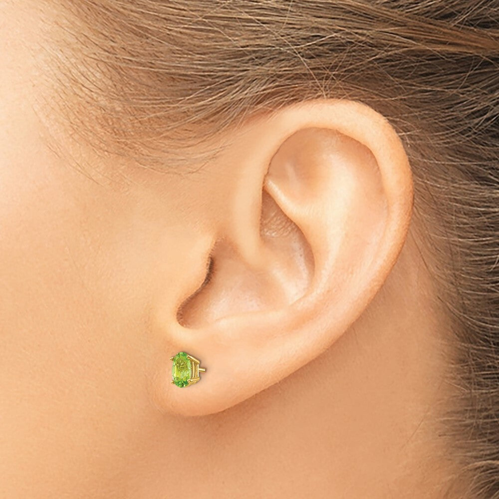 14K Yellow Gold 6x4 Oval August Peridot Post Earrings 0.9-Carat tw