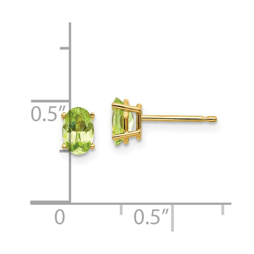 14K Yellow Gold 6x4 Oval August Peridot Post Earrings 0.9-Carat tw