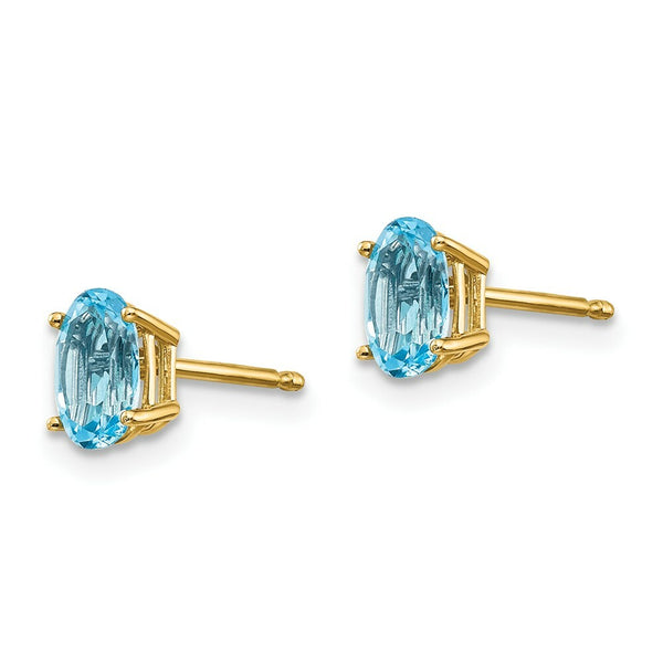 14K Yellow Gold 6x4 Oval December Blue Topaz Post Earrings 1.14-Carat tw