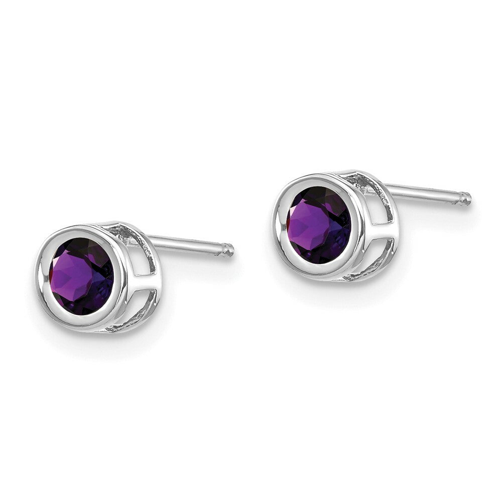 14K White Gold 4mm Bezel February Amethyst Post Earrings 0.54-Carat tw
