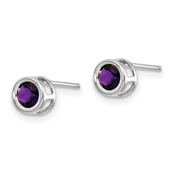 14K White Gold 4mm Bezel February Amethyst Post Earrings 0.54-Carat tw